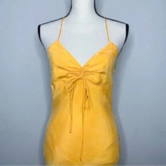 NWT Zara Tangerine Satin Effect Ruched Detail Slip Midi Dress - Picture 9 of 11